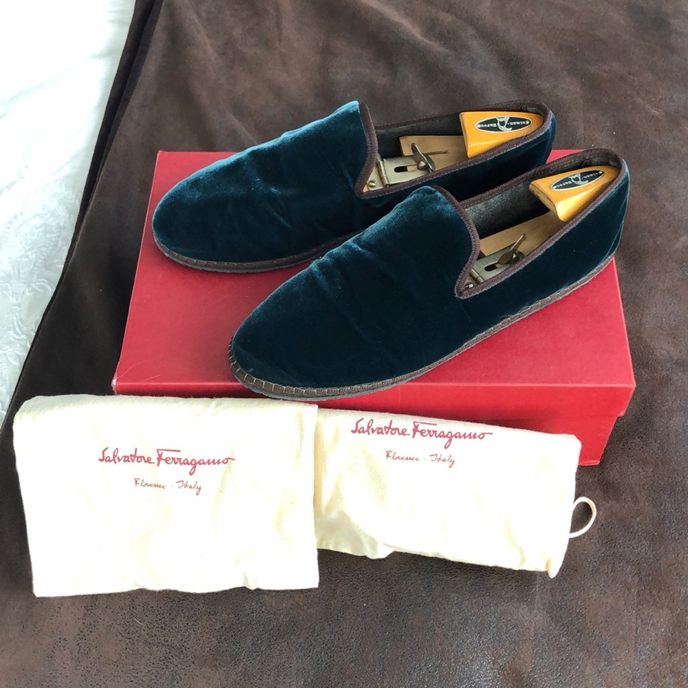 Salvatore Ferragamo Green Velour Espadrilles